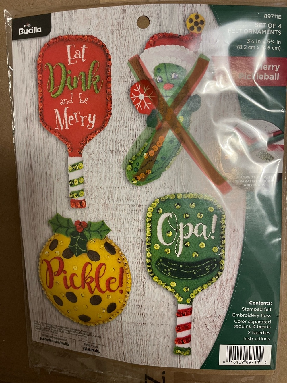 Bucilla Festive Pickleball Felt Ornament Set - Green, Red & Yellow